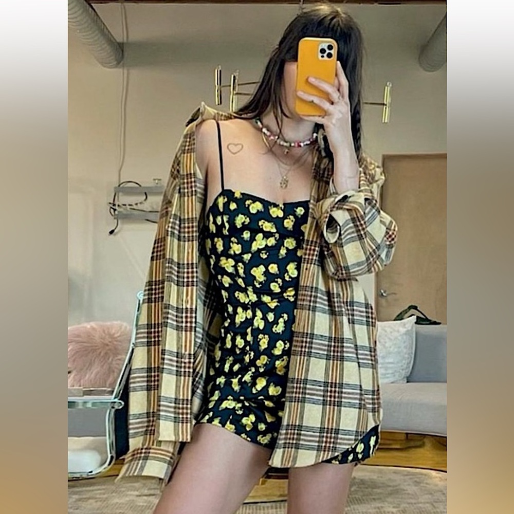 zara mustard oversized flannel